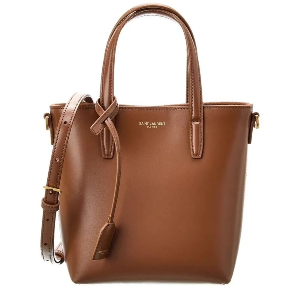 Saint Laurent Toy Mini Leather Shopping Tote, Brown - Picture 1 of 8